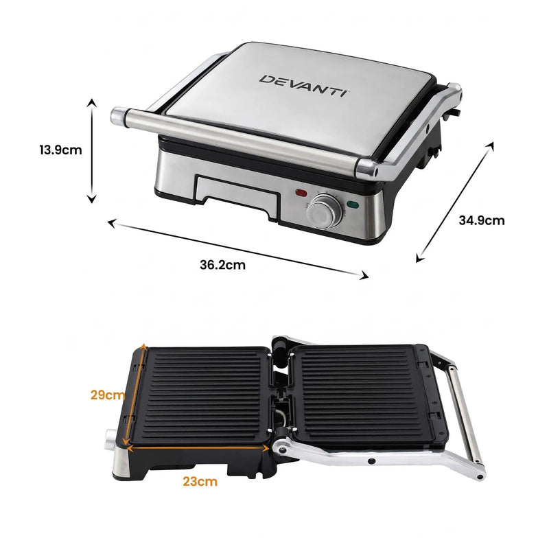 SportZone.co.nz Appliances > Kitchen Appliances > Toasters & Grills Devanti 2000W 3-in-1 Panini Press Grill Sandwich Maker 180° Open 4 Slice Devanti 2000W 3-in-1 Panini Press Grill Sandwich Maker 180° Open 4 Slice