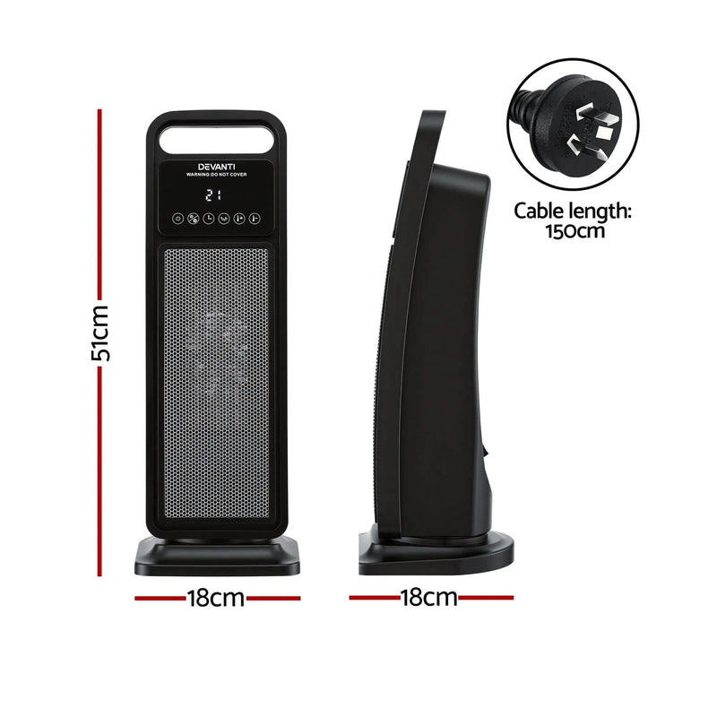 SportZone.co.nz Appliances > Heaters > Electric Heaters Devanti 2000W Ceramic Tower Heater Space Heaters Indoor Oscillating Black Devanti 2000W Ceramic Tower Heater Space Heaters Indoor Oscillating Black
