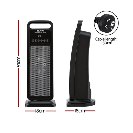 SportZone.co.nz Appliances > Heaters > Electric Heaters Devanti 2000W Ceramic Tower Heater Space Heaters Indoor Oscillating Black Devanti 2000W Ceramic Tower Heater Space Heaters Indoor Oscillating Black