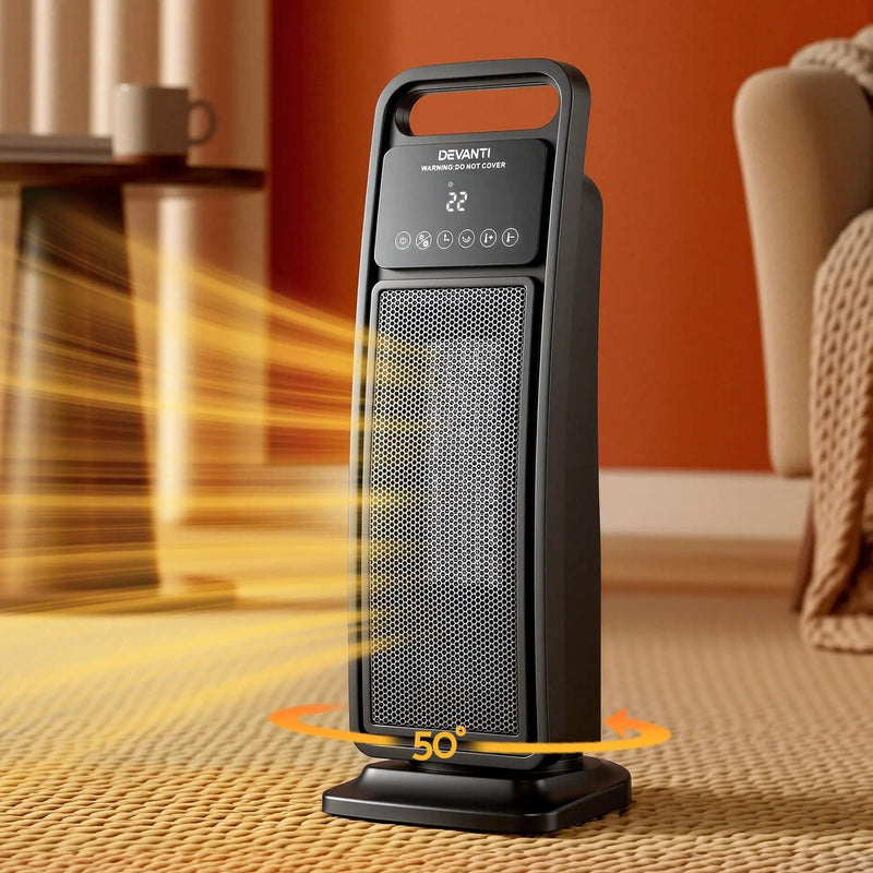SportZone.co.nz Appliances > Heaters > Electric Heaters Devanti 2000W Ceramic Tower Heater Space Heaters Indoor Oscillating Black Devanti 2000W Ceramic Tower Heater Space Heaters Indoor Oscillating Black