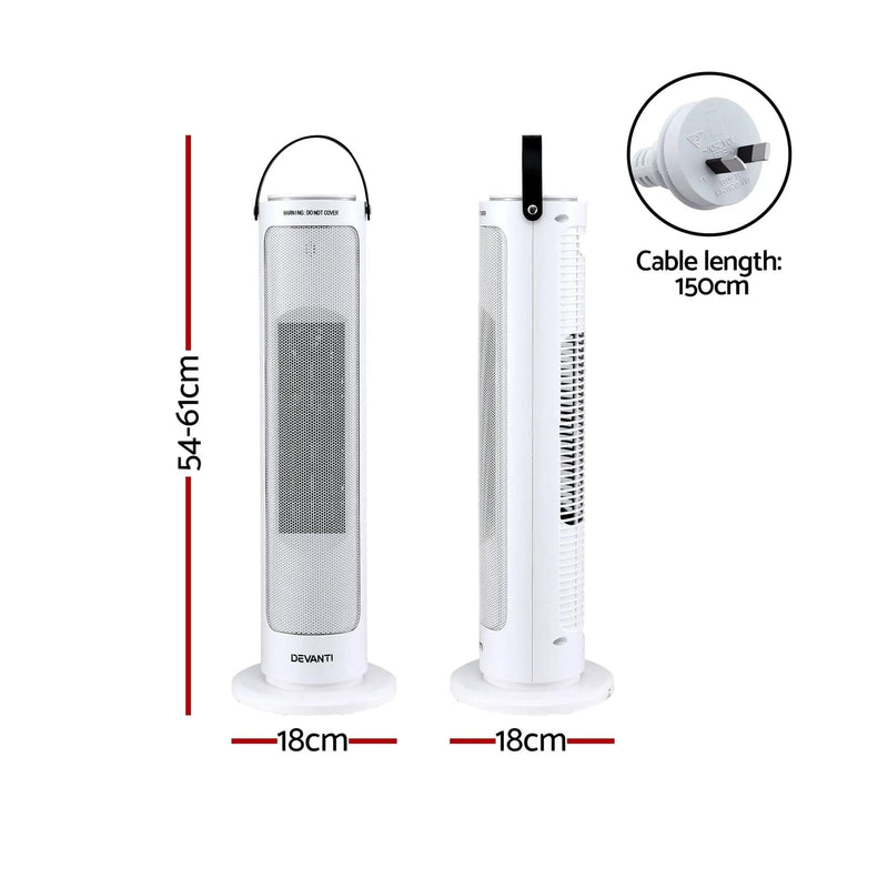 SportZone.co.nz Appliances > Heaters > Electric Heaters Devanti 2000W Ceramic Tower Heater Space Heaters Oscillating Indoor White Devanti 2000W Ceramic Tower Heater Space Heaters Oscillating Indoor White