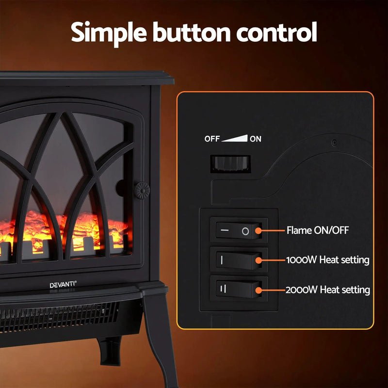 SportZone.co.nz Appliances > Heaters > Electric Heaters Devanti 2000W Electric Fireplace Heater Stove Freestanding 3D Flame Effect Indoor Space Heaters Devanti 2000W Freestanding Electric Fireplace Heater