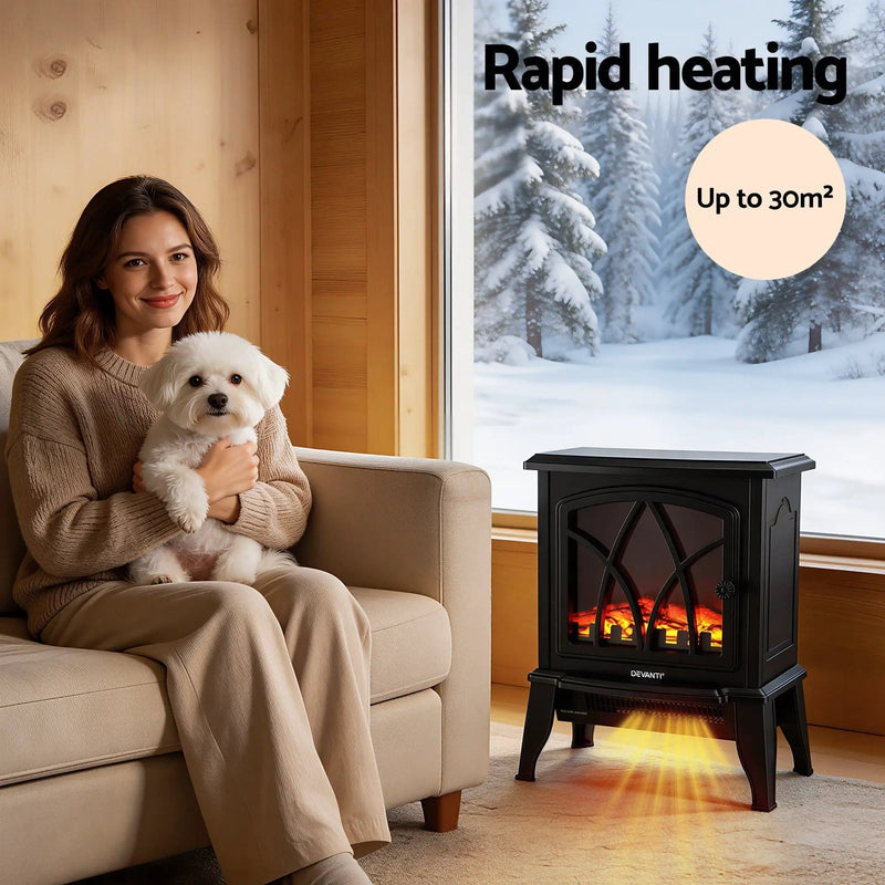 SportZone.co.nz Appliances > Heaters > Electric Heaters Devanti 2000W Freestanding Electric Fireplace Heater With 3D Flame Devanti 2000W Freestanding Electric Fireplace Heater