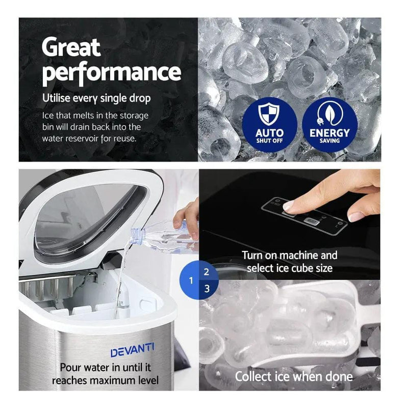 SportZone.co.nz Appliances > Kitchen Appliances Devanti 2.4L Stainless Steel Portable Ice Cube Maker Devanti 2.4L Stainless Steel Portable Ice Cube Maker