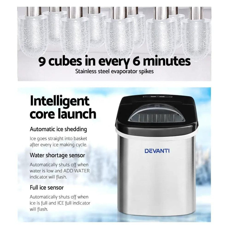 SportZone.co.nz Appliances > Kitchen Appliances Devanti 2.4L Stainless Steel Portable Ice Cube Maker Devanti 2.4L Stainless Steel Portable Ice Cube Maker