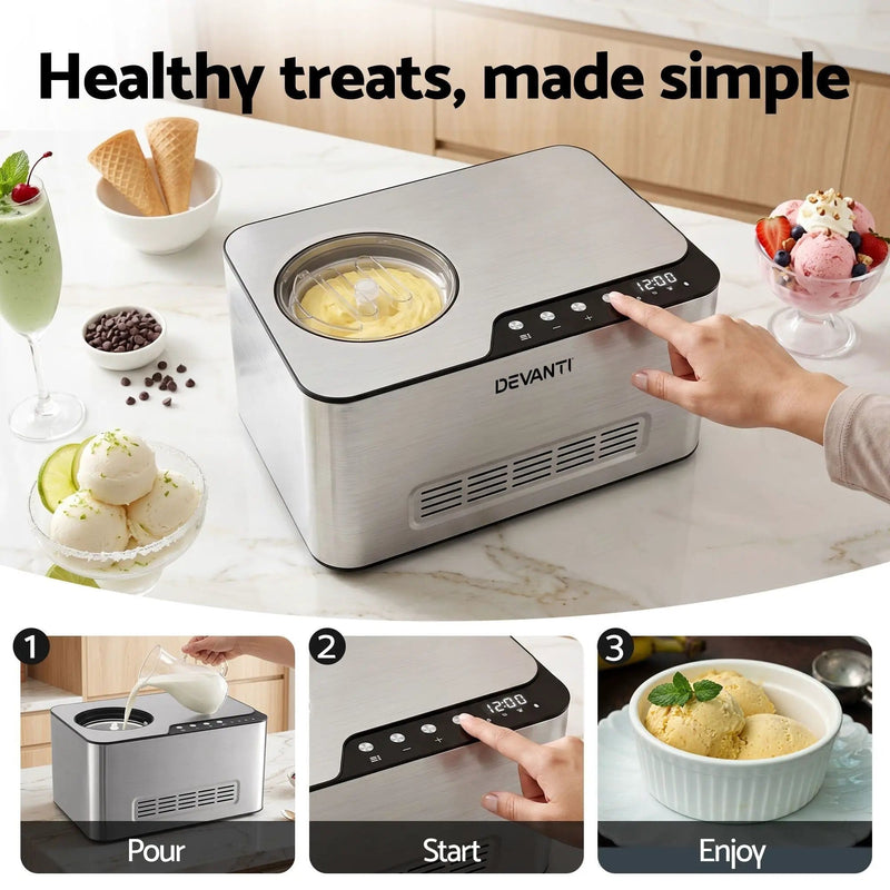 SportZone.co.nz Appliances > Kitchen Appliances > Ice Makers Devanti 2L 2-in-1 Ice Cream & Yogurt Maker Machine No Pre-Freezing Homemade Gelato Sorbet Devanti 2L 2-in-1 Ice Cream & Yogurt Maker Machine No Pre-Freezing Homemade Gelato Sorbet