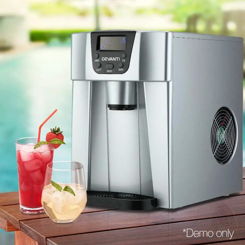 Devanti 2L Portable Ice Cuber Maker & Water Dispenser - Silver by SportZone.co.nz