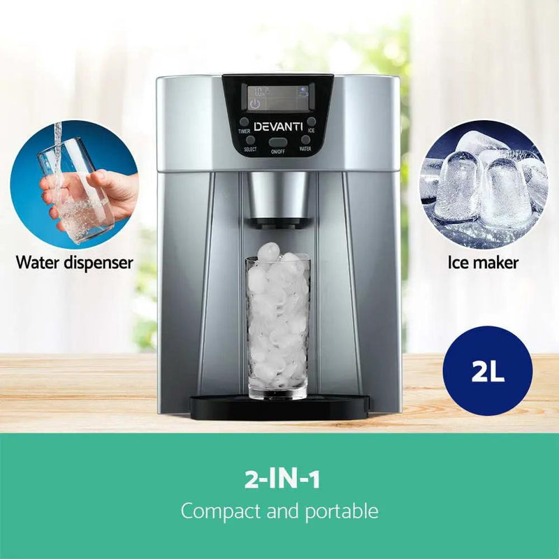 Devanti 2L Portable Ice Cuber Maker & Water Dispenser - Silver by SportZone.co.nz
