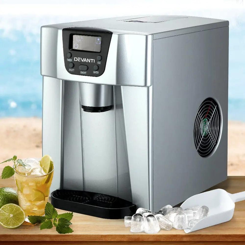 Devanti 2L Portable Ice Cuber Maker & Water Dispenser - Silver by SportZone.co.nz