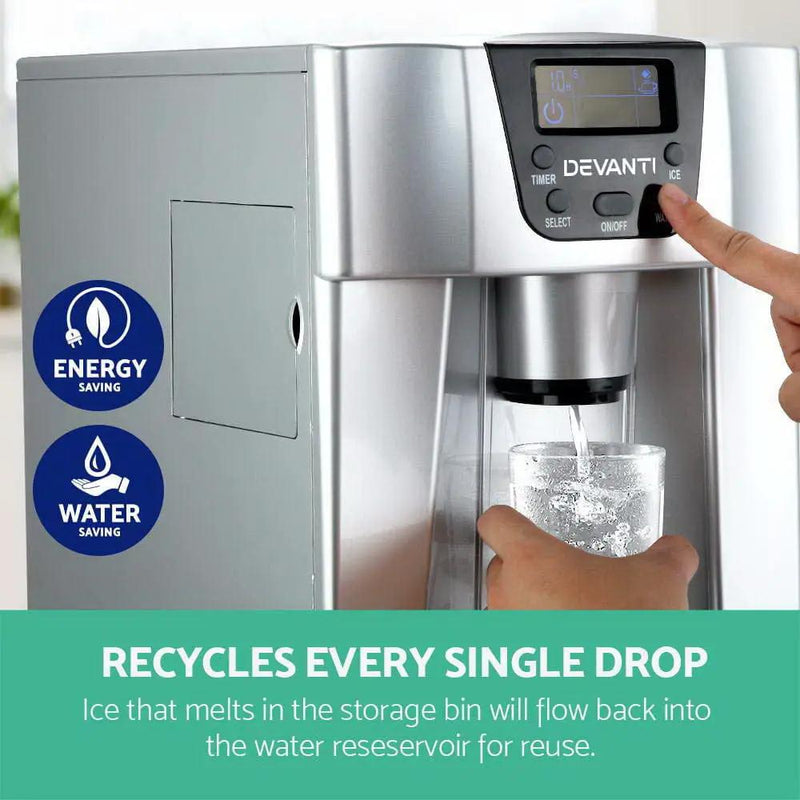 Devanti 2L Portable Ice Cuber Maker & Water Dispenser - Silver by SportZone.co.nz