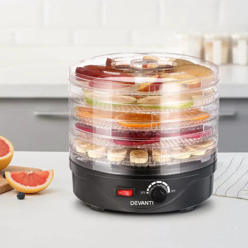 Devanti 5 Trays Food Dehydrator Fruit Dehydrators Pet Beef Jerky Dryer Black by SportZone.co.nz