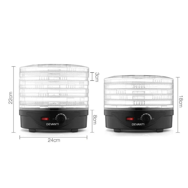 Devanti 5 Trays Food Dehydrator Fruit Dehydrators Pet Beef Jerky Dryer Black by SportZone.co.nz