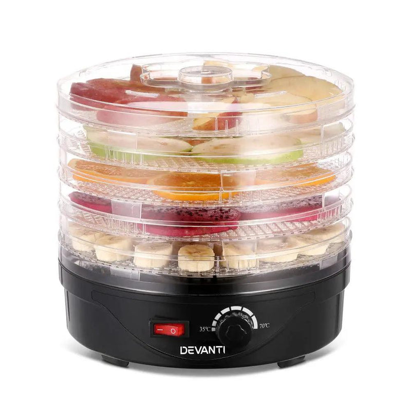 Devanti 5 Trays Food Dehydrator Fruit Dehydrators Pet Beef Jerky Dryer Black by SportZone.co.nz