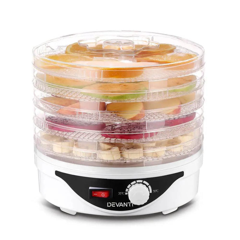 SportZone.co.nz Appliances > Kitchen Appliances > Food Dehydrators Devanti 5 Trays Food Dehydrator Fruit Dehydrators Pet Beef Jerky Dryer White Devanti 5 Trays Food Dehydrator Fruit Dehydrators Pet Beef Jerky Dryer White