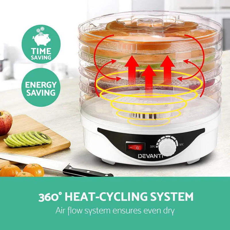 SportZone.co.nz Appliances > Kitchen Appliances > Food Dehydrators Devanti 5 Trays Food Dehydrator Fruit Dehydrators Pet Beef Jerky Dryer White Devanti 5 Trays Food Dehydrator Fruit Dehydrators Pet Beef Jerky Dryer White