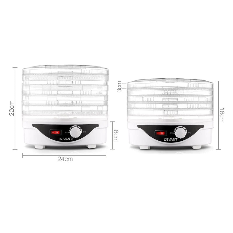 SportZone.co.nz Appliances > Kitchen Appliances > Food Dehydrators Devanti 5 Trays Food Dehydrator Fruit Dehydrators Pet Beef Jerky Dryer White Devanti 5 Trays Food Dehydrator Fruit Dehydrators Pet Beef Jerky Dryer White