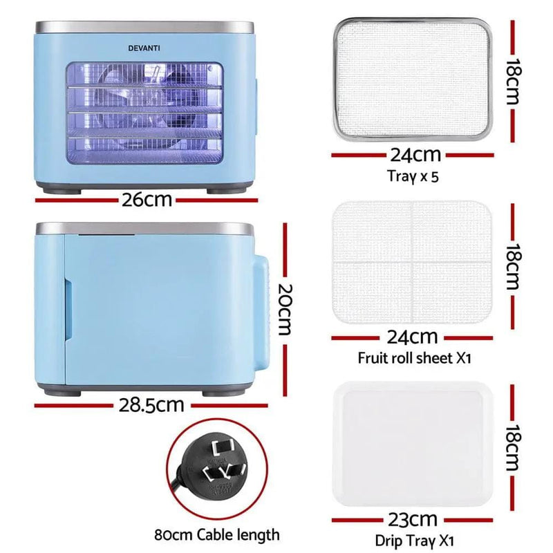 SportZone.co.nz Appliances > Kitchen Appliances > Food Dehydrators Devanti 5 Trays Food Dehydrator Mini Fruit Dryer 500W Devanti 5 Trays Food Dehydrator Mini Fruit Dryer 500W