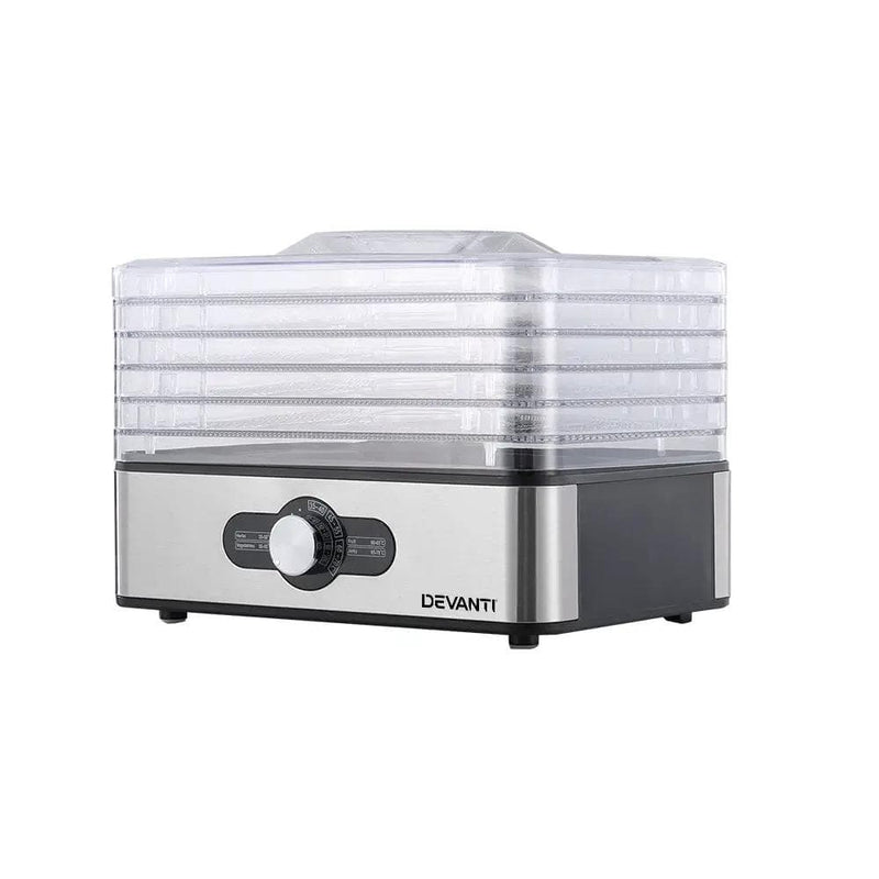 SportZone.co.nz Appliances > Kitchen Appliances > Food Dehydrators Devanti 5 Trays Food Dehydrator Stainless Steel Tray Devanti 5 Trays Food Dehydrator Stainless Steel Tray