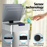 SportZone.co.nz Home & Garden > Kitchen Bins > Automatic Bins Devanti 50L Motion Sensor Bin Rubbish Bins Kitchen Automatic Trash Can Silver Devanti 50L Motion Sensor Bin Rubbish Bins Kitchen Automatic Trash Can Silver