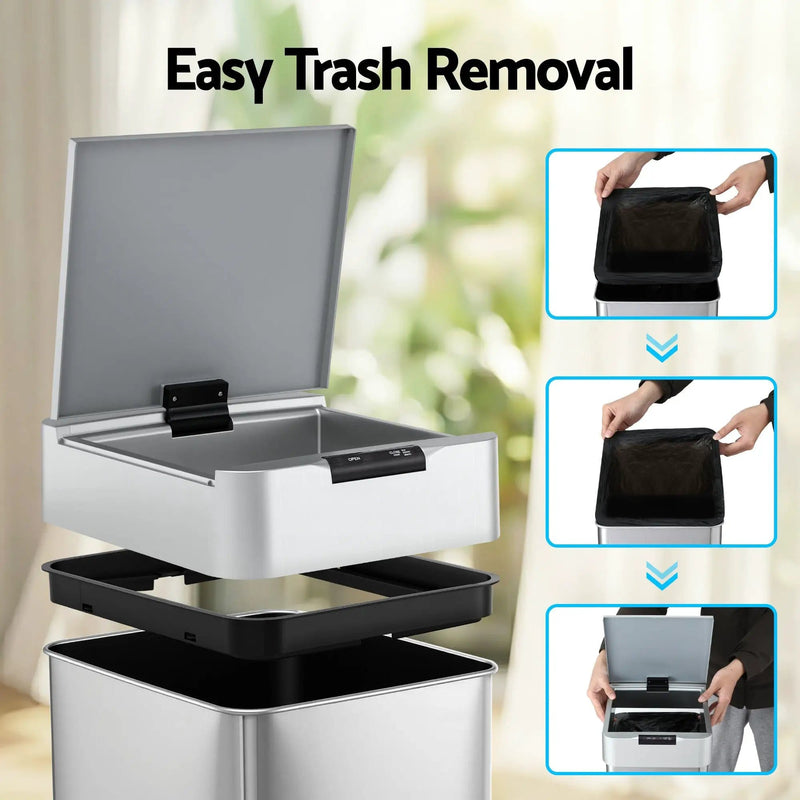 SportZone.co.nz Home & Garden > Kitchen Bins > Automatic Bins Devanti 50L Motion Sensor Bin Rubbish Bins Kitchen Automatic Trash Can Silver Devanti 50L Motion Sensor Bin Rubbish Bins Kitchen Automatic Trash Can Silver