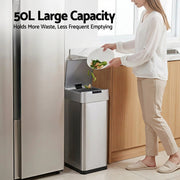 SportZone.co.nz Home & Garden > Kitchen Bins > Automatic Bins Devanti 50L Motion Sensor Bin Rubbish Bins Kitchen Automatic Trash Can Silver Devanti 50L Motion Sensor Bin Rubbish Bins Kitchen Automatic Trash Can Silver
