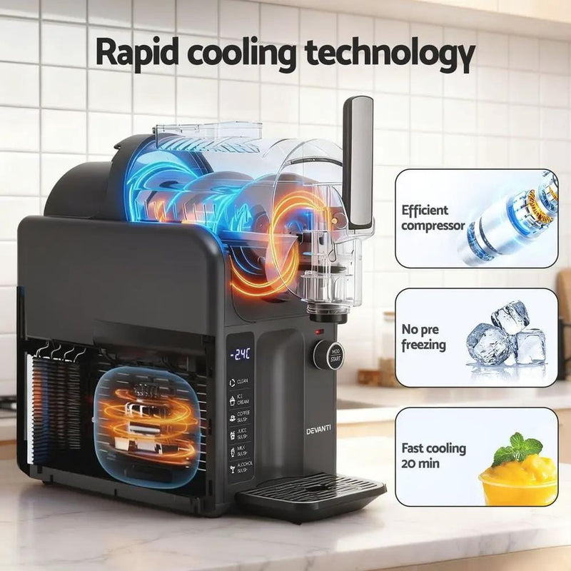 SportZone.co.nz Appliances > Kitchen Appliances > Ice Makers Devanti 5in1 Slushie Machine Ice Cream Maker 2L Grey Devanti 5in1 Slushie Machine Ice Cream Maker 2L Grey