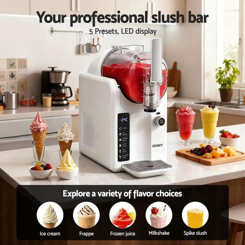 SportZone.co.nz Appliances > Kitchen Appliances > Ice Makers Devanti 5in1 Slushie Machine Ice Cream Maker 2L White Devanti 5in1 Slushie Machine Ice Cream Maker 2L White