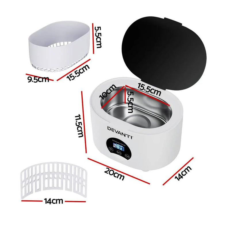 Devanti 600ml Ultrasonic Cleaner Timer Jewellery Glasses Cleaning Machine Degas by SportZone.co.nz