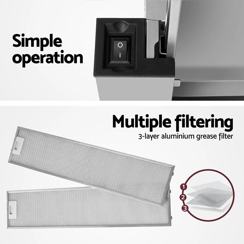Devanti 900mm Range Hood 90cm Slide out Rangehood Stainless Steel by SportZone.co.nz