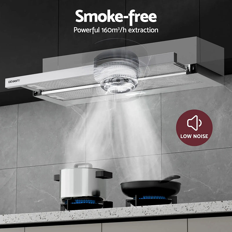 Devanti 900mm Range Hood 90cm Slide out Rangehood Stainless Steel by SportZone.co.nz
