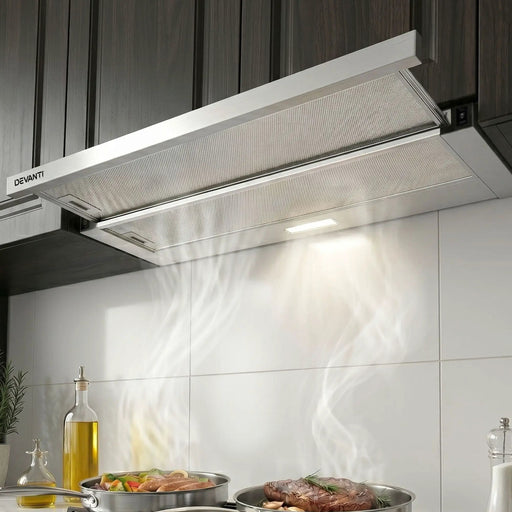 Devanti 900mm Range Hood 90cm Slide out Rangehood Stainless Steel by SportZone.co.nz