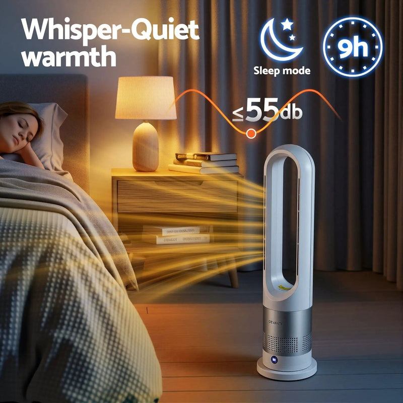 SportZone.co.nz Appliances > Heaters > Electric Heaters Devanti Bladeless Tower Fan Heater and Cooler 2in1 Portable Oscillation Fan for Bedroom Room Office Use White Devanti Bladeless Tower Fan Heater and Cooler 2in1 Portable Oscillation Fan for Bedroom Room Office Use White