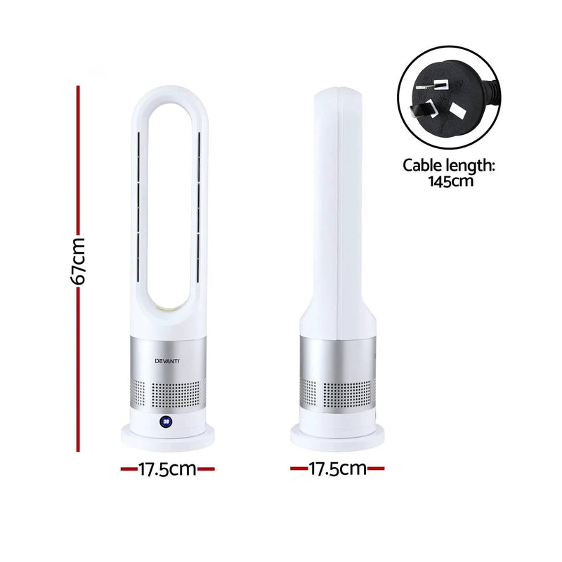 SportZone.co.nz Appliances > Heaters > Electric Heaters Devanti Bladeless Tower Fan Heater and Cooler 2in1 Portable Oscillation Fan for Bedroom Room Office Use White Devanti Bladeless Tower Fan Heater and Cooler 2in1 Portable Oscillation Fan for Bedroom Room Office Use White