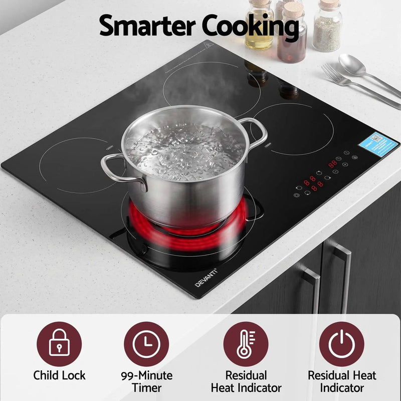 SportZone.co.nz Appliances > Kitchen Appliances > Cooktops & Stoves Devanti Ceramic Cooktop 5 Cooking Zone 4 Electric Hobs Touch Control 7600W Black Devanti Ceramic Cooktop 5 Cooking Zone 4 Electric Hobs Touch Control 7600W Black