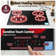 SportZone.co.nz Appliances > Kitchen Appliances > Cooktops & Stoves Devanti Ceramic Cooktop 5 Cooking Zone 4 Electric Hobs Touch Control 7600W Black Devanti Ceramic Cooktop 5 Cooking Zone 4 Electric Hobs Touch Control 7600W Black