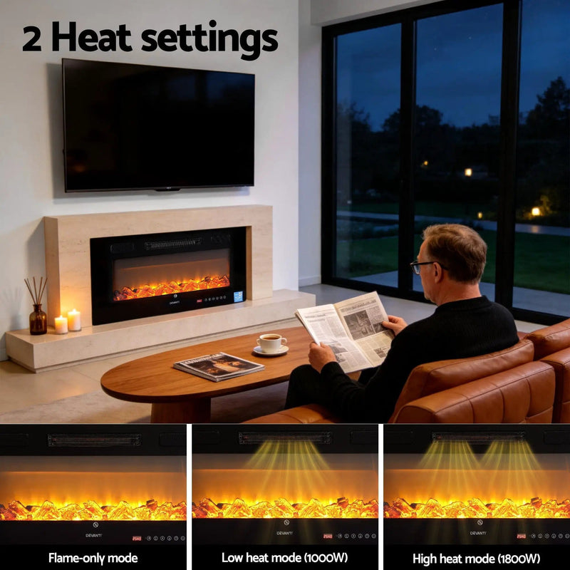 SportZone.co.nz Appliances > Heaters > Electric Heaters Devanti Electric Fireplace Fire Heater Wall Mounted Insert 3D Flame 1800W Remote Control Devanti Electric Fireplace Fire Heater Wall Mounted Insert 3D Flame 1800W Remote Control