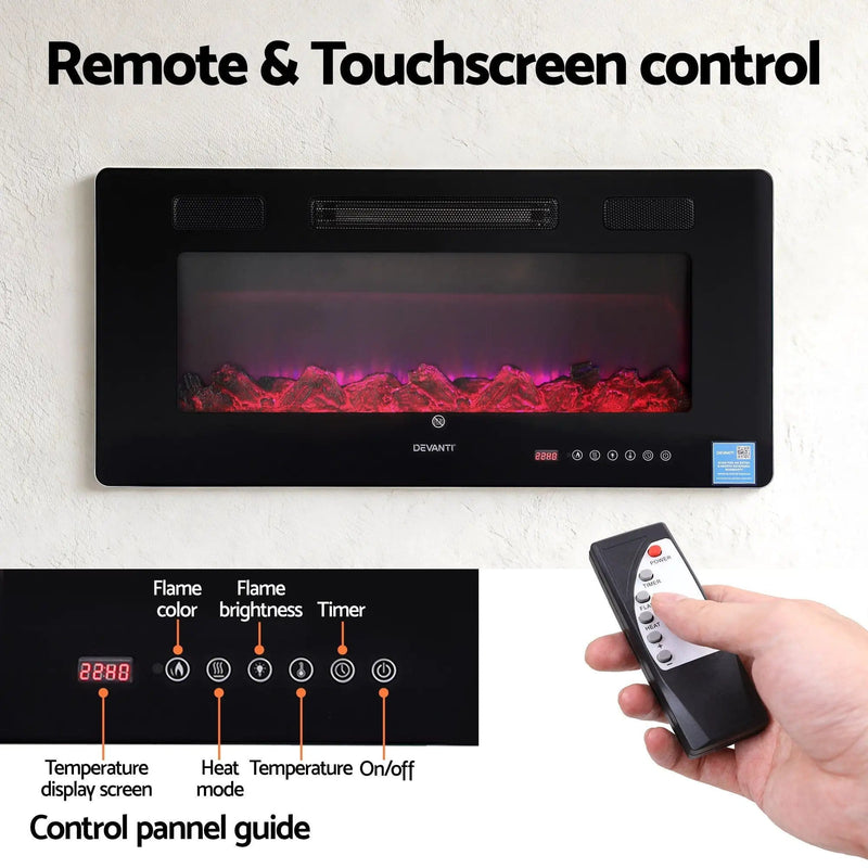 SportZone.co.nz Appliances > Heaters > Electric Heaters Devanti Electric Fireplace Fire Heater Wall Mounted Insert 3D Flame 1800W Remote Control Devanti Electric Fireplace Fire Heater Wall Mounted Insert 3D Flame 1800W Remote Control