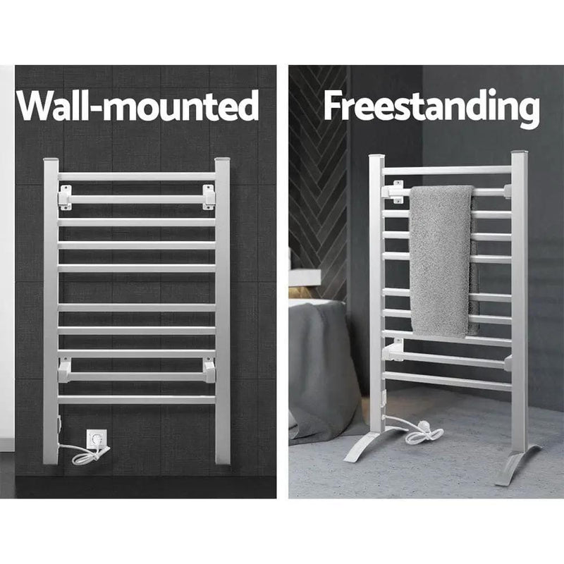 Devanti Electric Heated Towel Rail Rack 10 Bars Freestanding Clothes Dry Warmer by SportZone.co.nz
