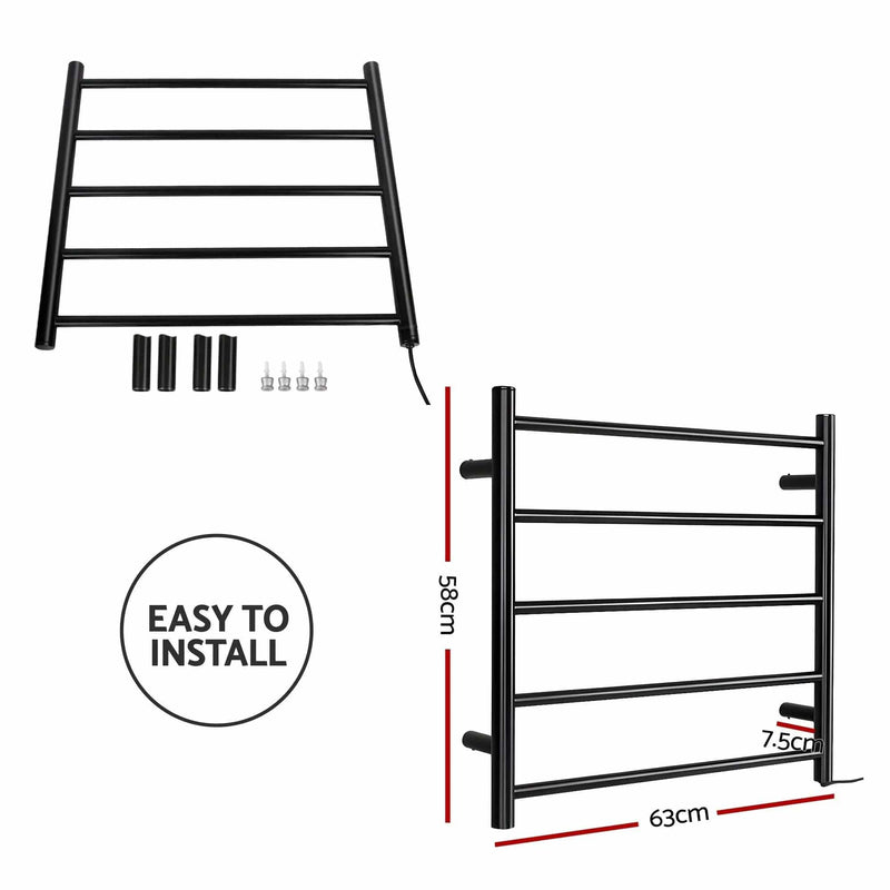 Devanti Electric Heated Towel Rail Rack 5 Bars Wall Mounted Clothes Dry Warmer by SportZone.co.nz