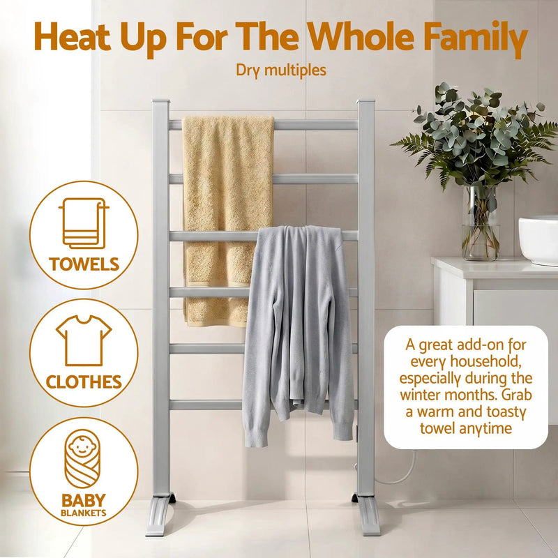 SportZone.co.nz Home & Garden > Laundry & Cleaning > Drying Racks & Hangers Devanti Electric Heated Towel Rail Rack 6 Bars Freestanding Clothes Dry Warmer Devanti Electric Heated Towel Rail Rack 6 Bars Freestanding Clothes Dry Warmer