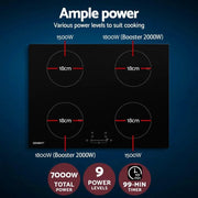 SportZone.co.nz Appliances > Kitchen Appliances > Cooktops & Stoves Devanti Electric Induction Cooktop 70cm Ceramic 4 Zones Stove Cook Top Hot Plate 7000W Devanti Electric Induction Cooktop 70cm Ceramic 4 Zones Stove Cook Top Hot Plate 7000W