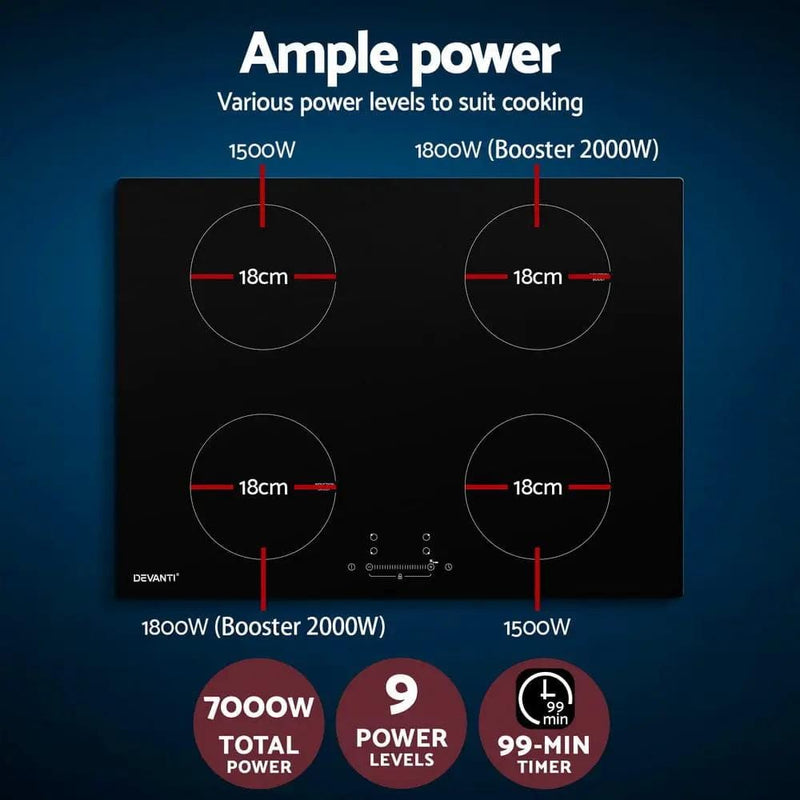 SportZone.co.nz Appliances > Kitchen Appliances > Cooktops & Stoves Devanti Electric Induction Cooktop 70cm Ceramic 4 Zones Stove Cook Top Hot Plate 7000W Devanti Electric Induction Cooktop 70cm Ceramic 4 Zones Stove Cook Top Hot Plate 7000W