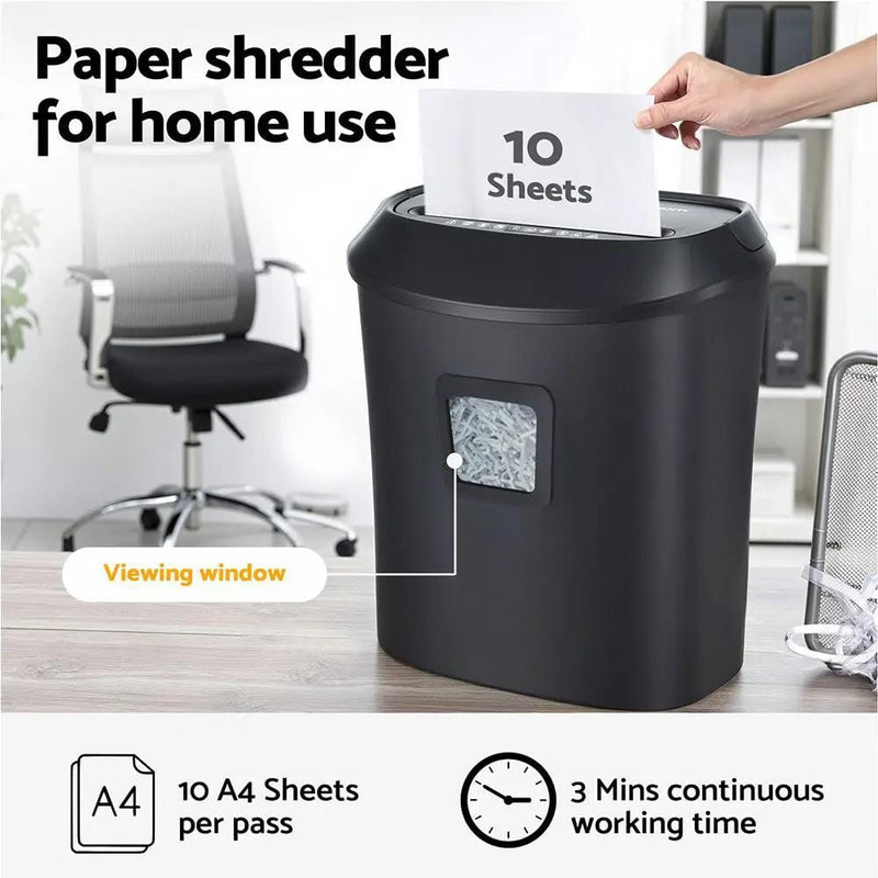 Devanti Electric Paper Shredder for Home Office 10 A4 Paper Sheet Cross-Cut Paper by SportZone.co.nz
