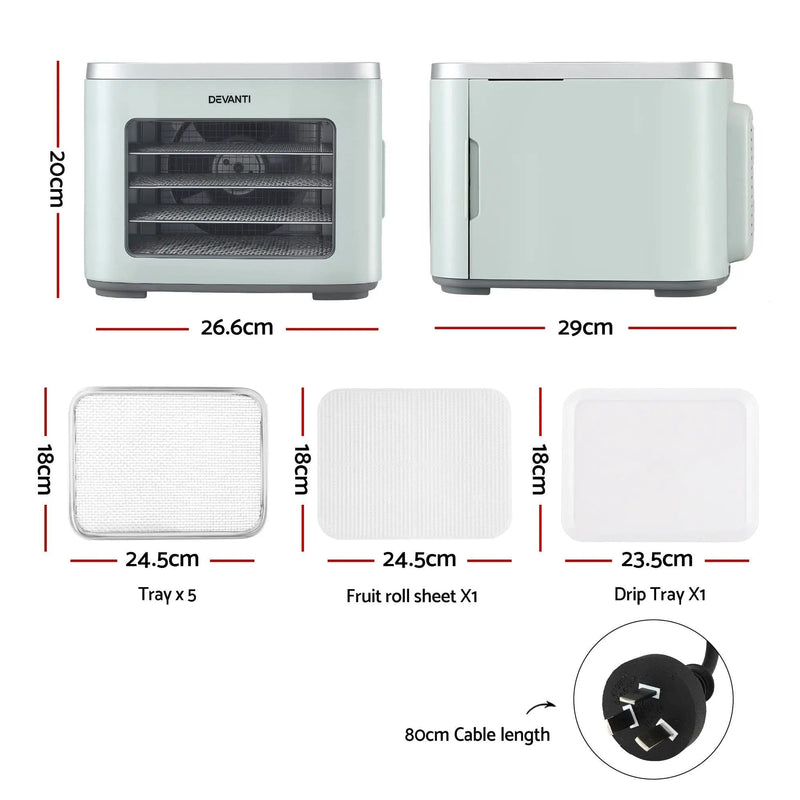 Devanti Food Dehydrator Machine 5 Tray Mini Fruit Dryer Maker Green by SportZone.co.nz