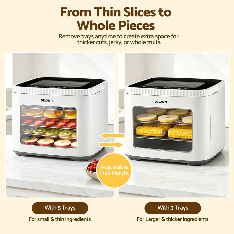 SportZone.co.nz Appliances > Kitchen Appliances > Food Dehydrators Devanti Food Dehydrator Machine 5 Tray Mini Fruit Dryer Maker White Devanti Food Dehydrator Machine 5 Tray Mini Fruit Dryer Maker White