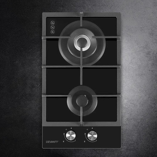 SportZone.co.nz Appliances > Kitchen Appliances Devanti 30cm Gas Cooktop Two Burner Black With Auto Ignition Devanti 30cm Gas Cooktop Two Burner with Auto Ignition