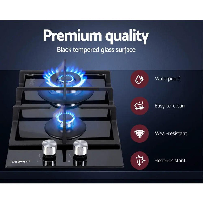 SportZone.co.nz Appliances > Kitchen Appliances Devanti 30cm Gas Cooktop Two Burner Black With Auto Ignition Devanti 30cm Gas Cooktop Two Burner with Auto Ignition