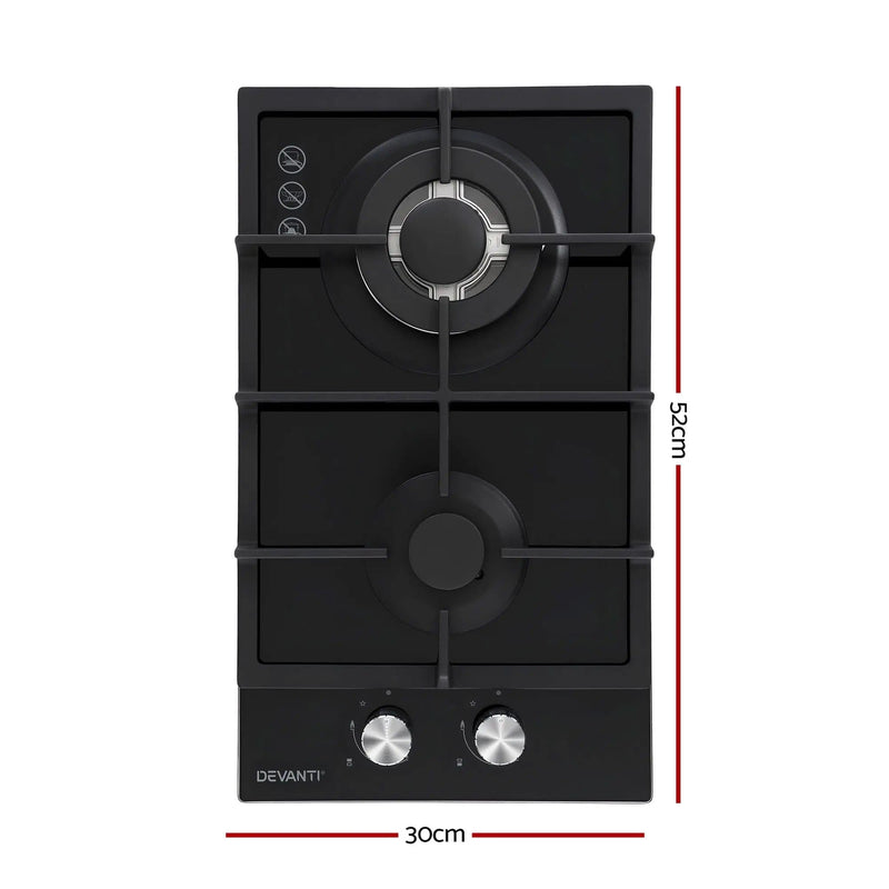 SportZone.co.nz Appliances > Kitchen Appliances > Cooktops & Stoves Devanti 30cm Gas Cooktop 2 Burner Built In Stove Glass NG LPG Wok Devanti 30cm 2 Burner Gas Cooktop Built In Stove