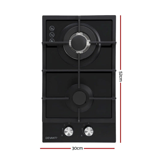 SportZone.co.nz Appliances > Kitchen Appliances > Cooktops & Stoves Devanti 30cm Gas Cooktop 2 Burner Built In Stove Glass NG LPG Wok Devanti 30cm 2 Burner Gas Cooktop Built In Stove