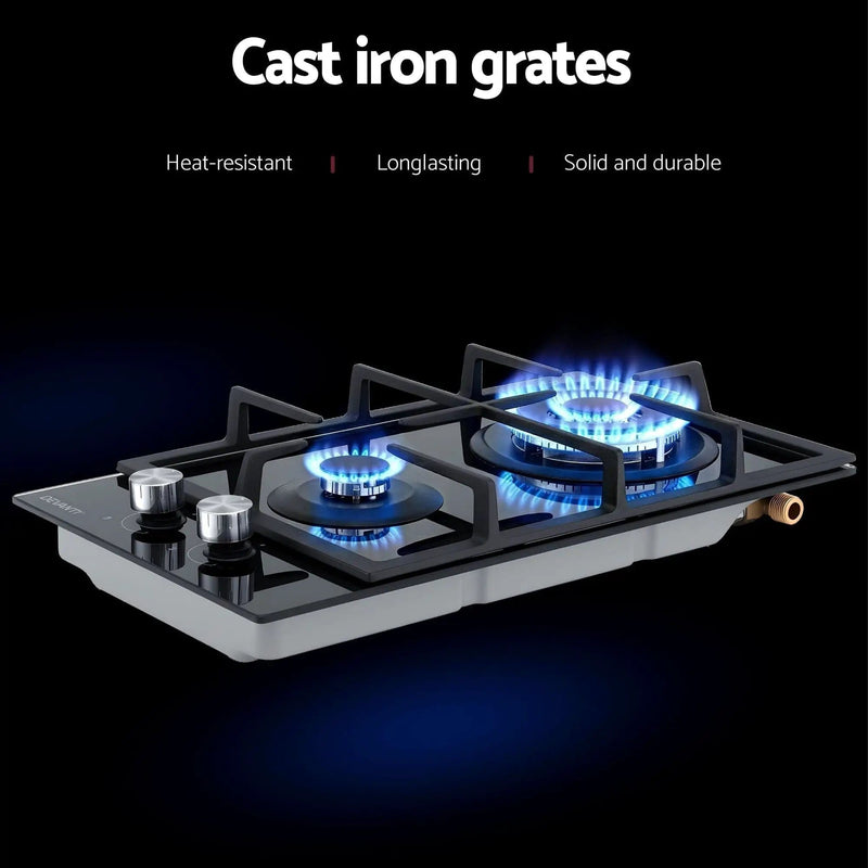 SportZone.co.nz Appliances > Kitchen Appliances > Cooktops & Stoves Devanti 30cm Gas Cooktop 2 Burner Built In Stove Glass NG LPG Wok Devanti 30cm 2 Burner Gas Cooktop Built In Stove